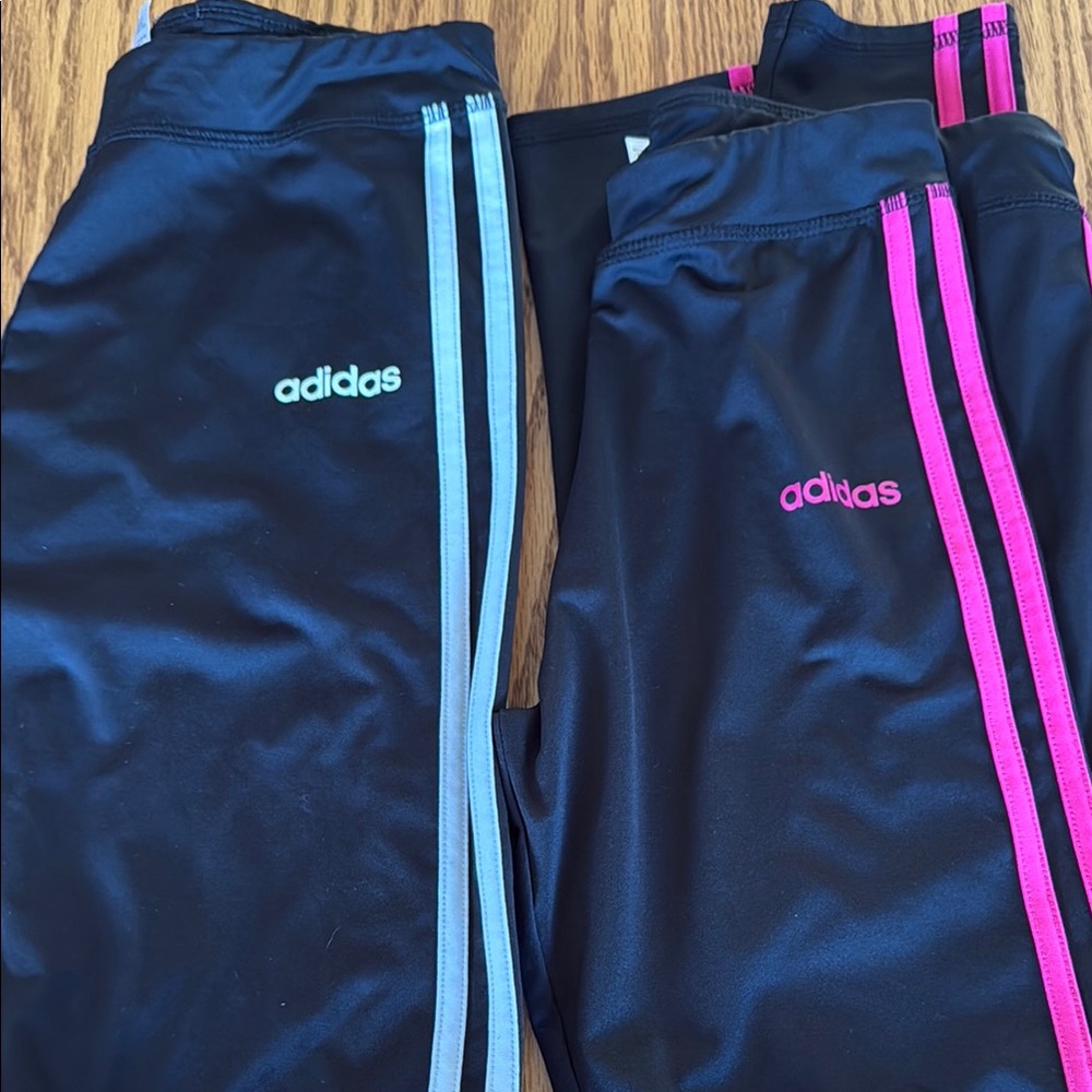 Adidas Kids' Black Joggers with white and Pink Accents